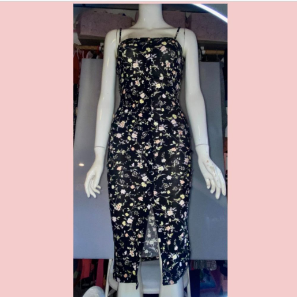 Black button Spring floral dress